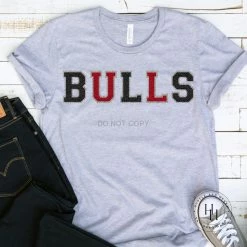 Hustle And Heart NC Bulls Red/Black Faux Chenille Letters Graphic Tee Faux Chenille And Glitter Letter Patch Tees