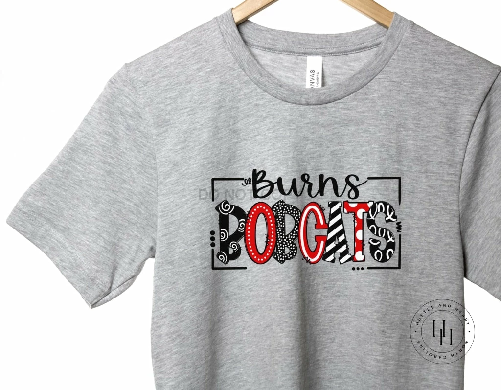 Hustle & Heart NC Burns Bobcats Doodle Graphic Tee