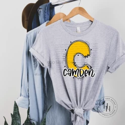 Hustle & Heart NC Camden Yellow Gold Glitter Varsity Doodle School Doodle Designs