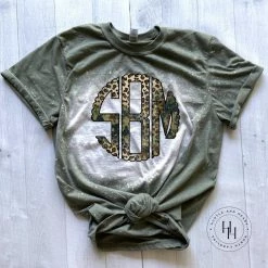 Hustle & Heart NC Monogram Tees Camo Leopard Monogram Bleach Graphic Tee