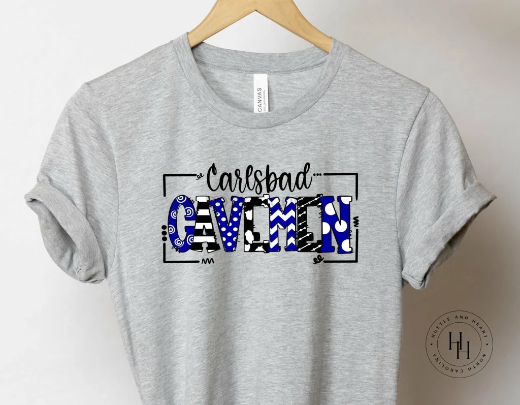 Hustle & Heart NC Carlsbad Cavemen Doodle Graphic Tee School Doodle Designs