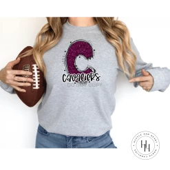 Hustle & Heart NC Cavaliers Burgundy Glitter Varsity Doodle School Doodle Designs
