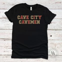 Hustle And Heart NC Cave City Cavemen Faux Chenille Letters Graphic Tee