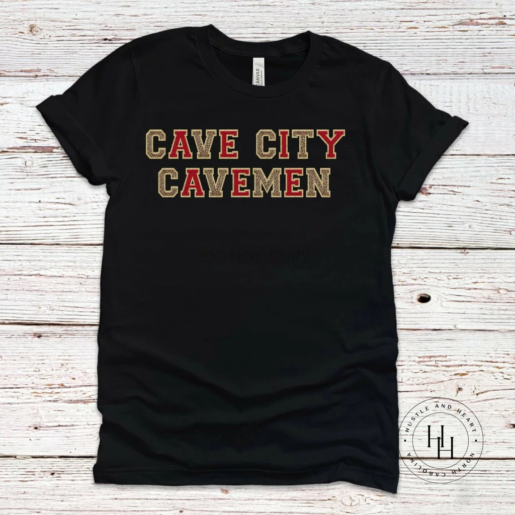 Hustle And Heart NC Cave City Cavemen Faux Chenille Letters Graphic Tee