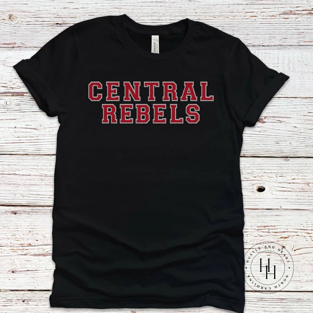 Hustle And Heart NC Faux Chenille And Glitter Letter Patch Tees Central Rebels Faux Chenille Letters Graphic Tee