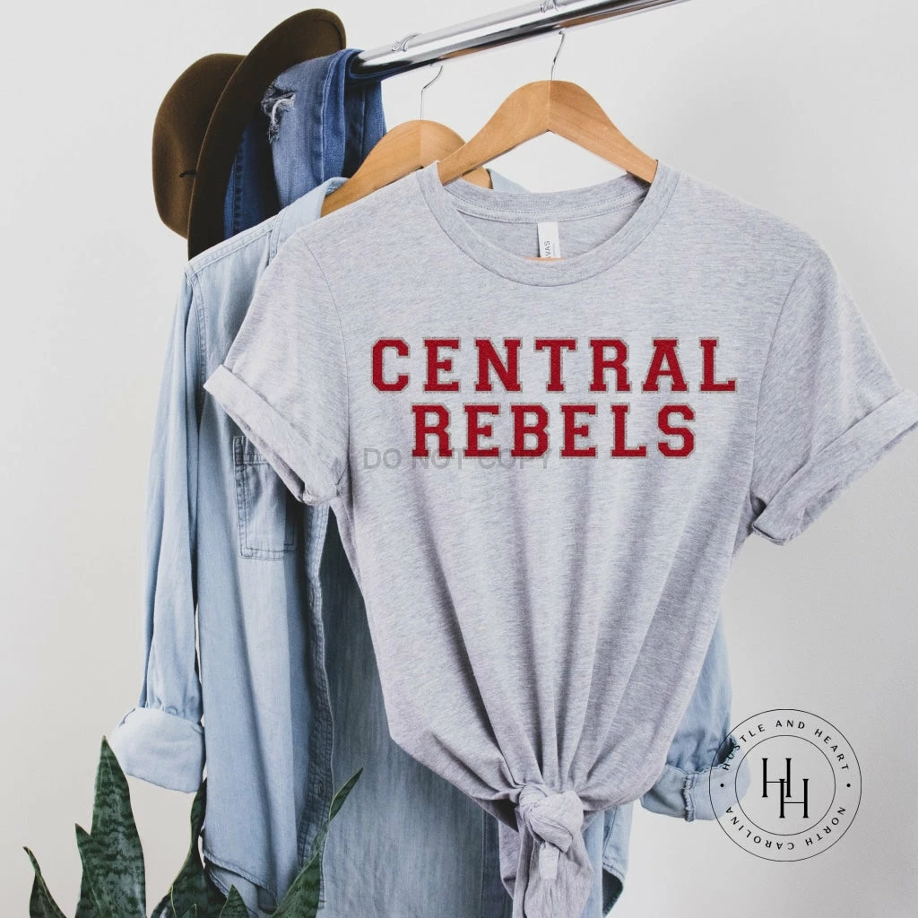 Hustle And Heart NC Faux Chenille And Glitter Letter Patch Tees Central Rebels Faux Chenille Letters Graphic Tee