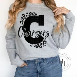 Hustle & Heart NC Chargers Black Leopard Screenprint Transfer