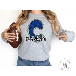 Hustle & Heart NC Chargers Yellow/Blue Glitter Varsity Doodle