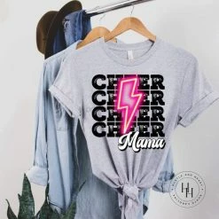Hustle And Heart NC Lightning Bolt Designs Cheer Mama Pink Neon Lightning Bolt Graphic Tee