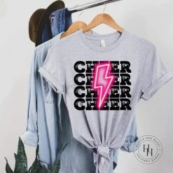 Hustle And Heart NC Lightning Bolt Designs Cheer Pink Neon Lightning Bolt Graphic Tee