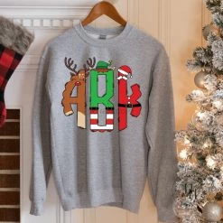 Hustle & Heart NC Monogram Tees Christmas Trio Monogram Graphic Sweatshirt