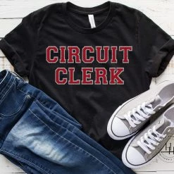 Hustle And Heart NC Circuit Clerk Red/Silver Faux Chenille Letters Graphic Tee Faux Chenille And Glitter Letter Patch Tees