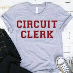 Hustle And Heart NC Circuit Clerk Red/Silver Faux Chenille Letters Graphic Tee Faux Chenille And Glitter Letter Patch Tees