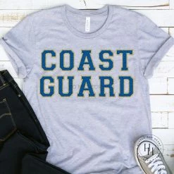 Hustle And Heart NC Coast Guard Sapphire Blue/Gold Faux Chenille Letters Graphic Tee