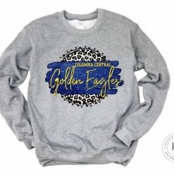 Hustle & Heart NC Faux Glitter Leopard Circle Designs Colombia Central Golden Eagles Blue And Yellow Gold
