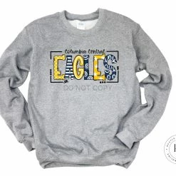 Hustle & Heart NC Columbia Central Eagles Navy/Yellow Gold Doodle Graphic Tee School Doodle Designs