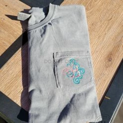 Hustle And Heart NC Monogram Tees Comfort Color Swirly Fancy Single Letter Monogram Pocket Tee