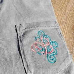 Hustle And Heart NC Monogram Tees Comfort Color Swirly Fancy Single Letter Monogram Pocket Tee