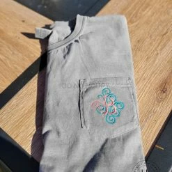 Hustle And Heart NC Monogram Tees Comfort Color Swirly Fancy Single Letter Monogram Pocket Tee