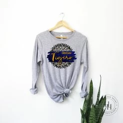 Hustle & Heart NC Faux Glitter Leopard Circle Designs Corsicana Tigers