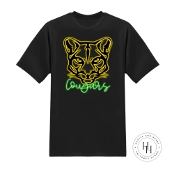 Hustle & Heart NC Cougars Green Neon Mascot Neon Mascots