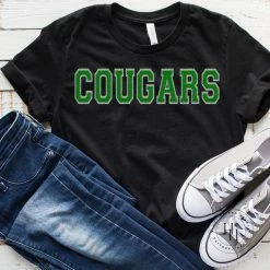 Hustle And Heart NC Cougars Green/Silver Faux Chenille Letters Graphic Tee