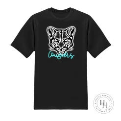 Hustle & Heart NC Neon Mascots Cougars Teal Neon Mascot