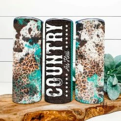 Hustle & Heart NC Country As Hell Leopard Distressed Completed 20oz Skinny Tumbler