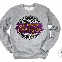Hustle & Heart NC Covington Chargers Faux Glitter Leopard Circle Designs