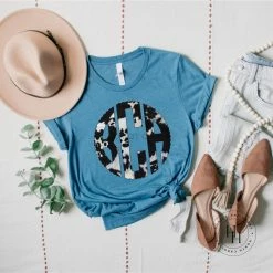 Hustle & Heart NC Cow Print Monogram Graphic Tee Monogram Tees