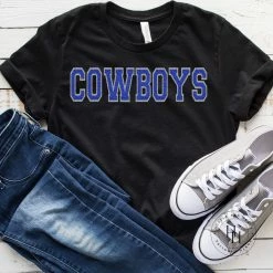Hustle And Heart NC Cowboys Blue Faux Chenille Letters Graphic Tee