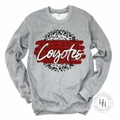 Hustle & Heart NC Faux Glitter Leopard Circle Designs Coyotes Leopard Grey Leopard Graphic Tee