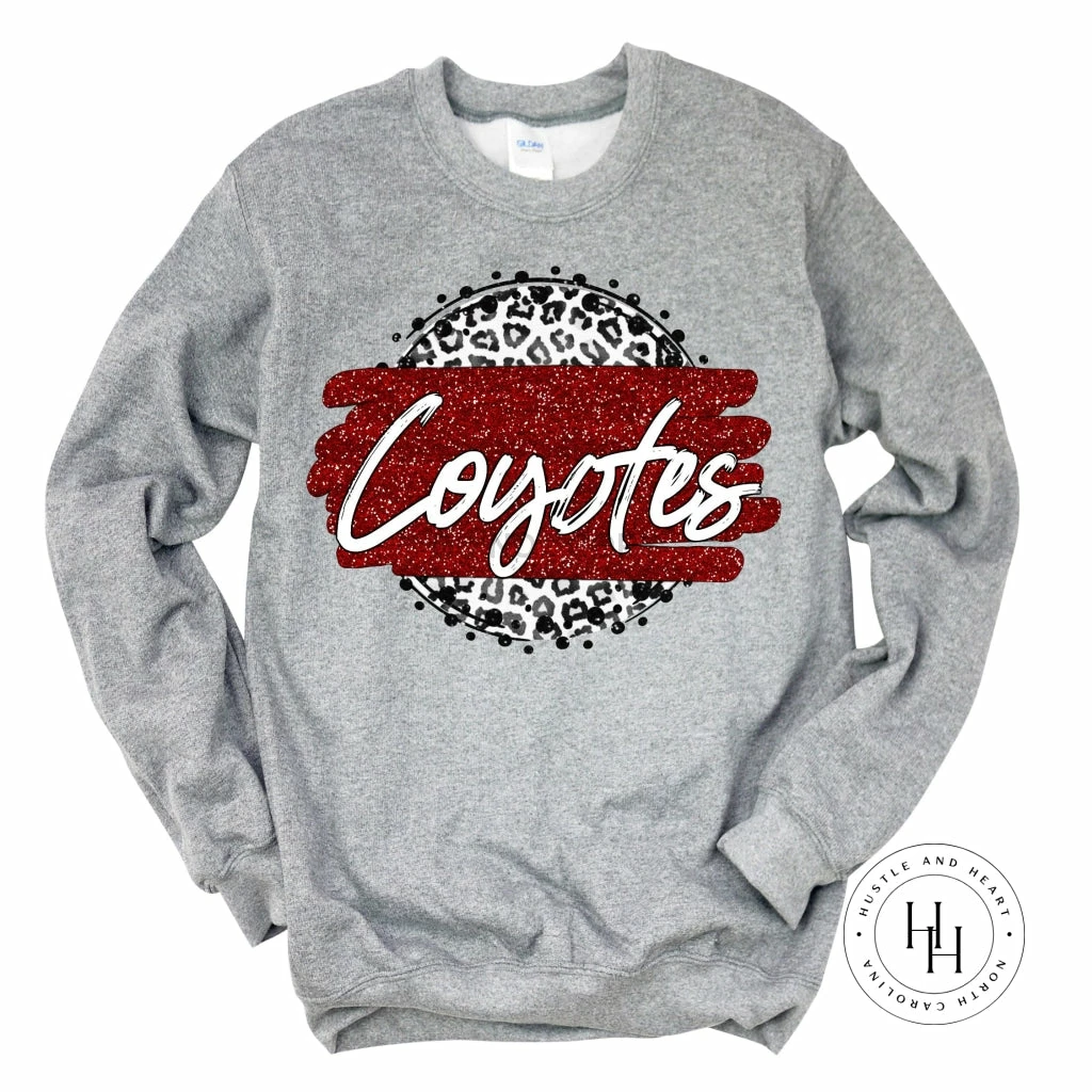 Hustle & Heart NC Faux Glitter Leopard Circle Designs Coyotes Leopard Grey Leopard Graphic Tee