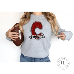 Hustle & Heart NC School Doodle Designs Crimsons Red Glitter Varsity Doodle