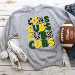 Hustle & Heart NC Cubs Dark Green/yellow Repeating Mascot Graphic Tee Customizable Name Tees