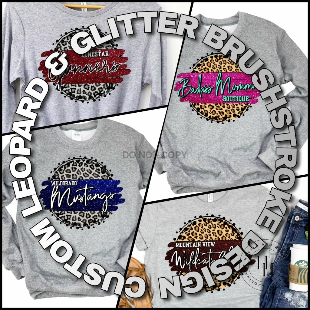 Hustle & Heart NC Custom Leopard & Glitter Brushstroke Circle Design