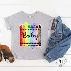 Hustle & Heart NC Customizable Name Tees Customizable Watercolor Crayons Graphic Tee- Cursive Name