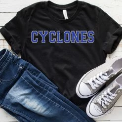 Hustle And Heart NC Cyclones Blue Faux Chenille Letters Graphic Tee