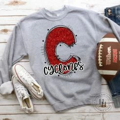 Hustle & Heart NC Cyclones Red/Black Glitter Varsity Doodle