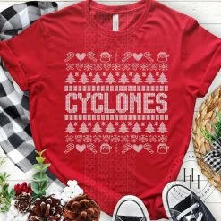 Hustle & Heart NC Cyclones Ugly Christmas Sweater Screenprint Transfer Christmas Screenprint Transfers
