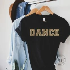 Hustle And Heart NC Faux Chenille And Glitter Letter Patch Tees Dance Leopard Faux Chenille Letters Graphic Tee