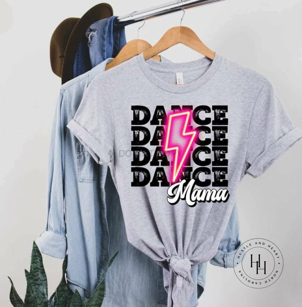 Hustle And Heart NC Dance Mama Pink Neon Lightning Bolt Graphic Tee
