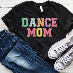 Hustle And Heart NC Faux Chenille And Glitter Letter Patch Tees Dance Mom Faux Chenille Letters Graphic Tee