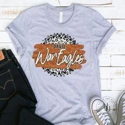 Hustle & Heart NC Faux Glitter Leopard Circle Designs Davie War Eagles Grey Leopard Graphic Tee