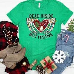 Hustle & Heart NC Dead Inside But Festive Screenprint Transfer Christmas Screenprint Transfers