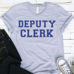Hustle And Heart NC Deputy Clerk Royal Blue/Silver Faux Chenille Letters Graphic Tee Faux Chenille And Glitter Letter Patch Tees