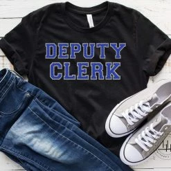 Hustle And Heart NC Deputy Clerk Royal Blue/Silver Faux Chenille Letters Graphic Tee Faux Chenille And Glitter Letter Patch Tees