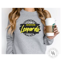 Hustle & Heart NC Faux Glitter Leopard Circle Designs Dequeen Leopards Grey Leopard Circle Graphic Tee