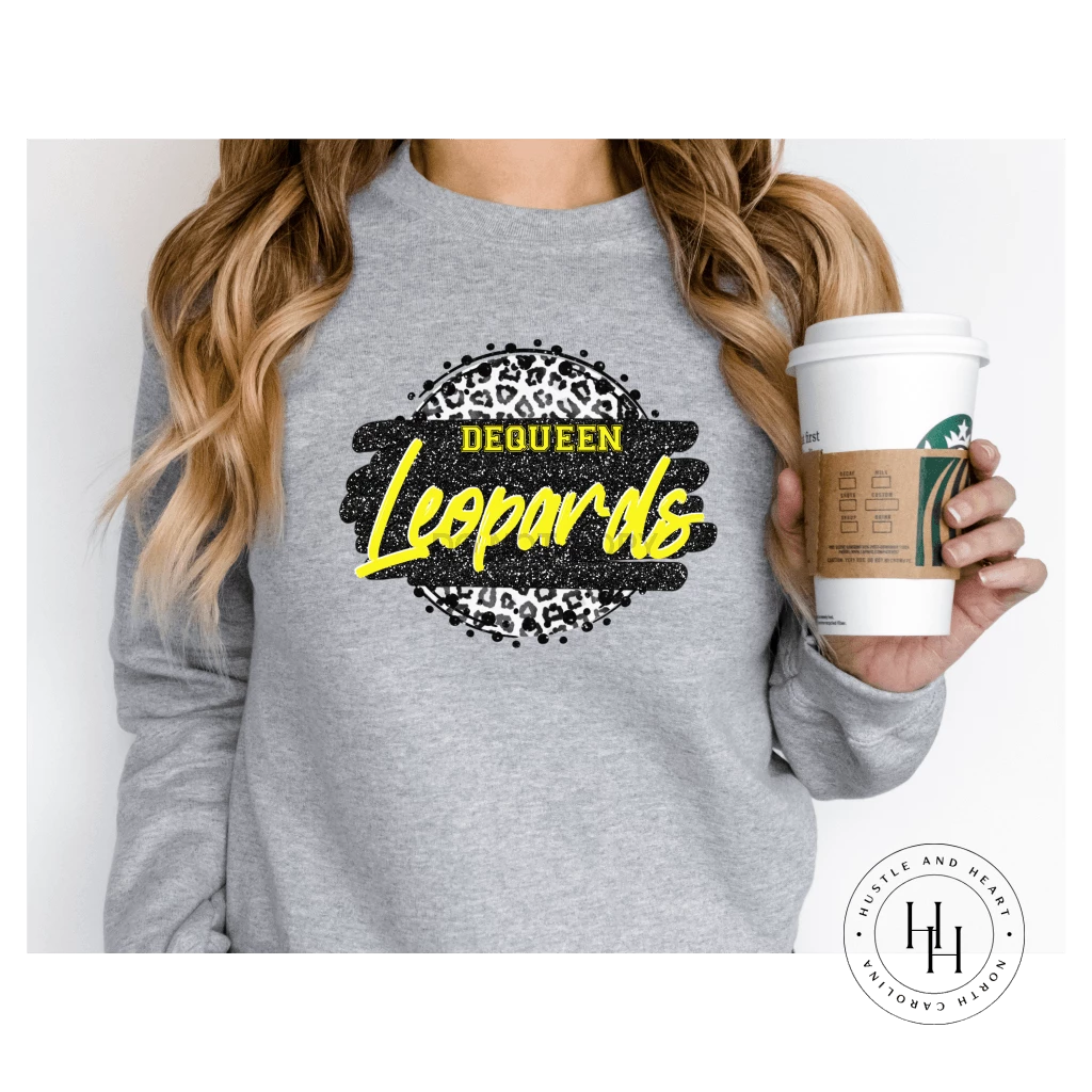 Hustle & Heart NC Faux Glitter Leopard Circle Designs Dequeen Leopards Grey Leopard Circle Graphic Tee