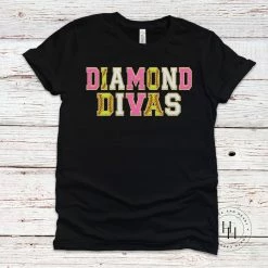Hustle And Heart NC Diamond Divas Faux Chenille Letters Graphic Tee